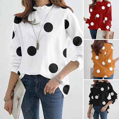 #ad Fashion Women Office Work Shirt Polka Dots Tops Long Sleeve Blouse Autumn Tops $18.13