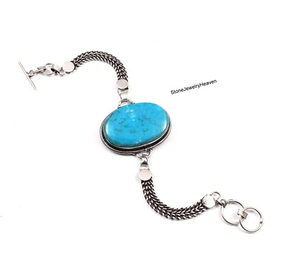 #ad Blue Turquoises Gemstone Handmade 925 Sterling Silver Oval Jewelry Necklace $24.68