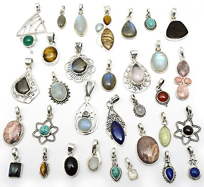 #ad Assorted Gemstones 925 Sterling Silver Chunky Pendants Lot Handmade Jewelry $85.99