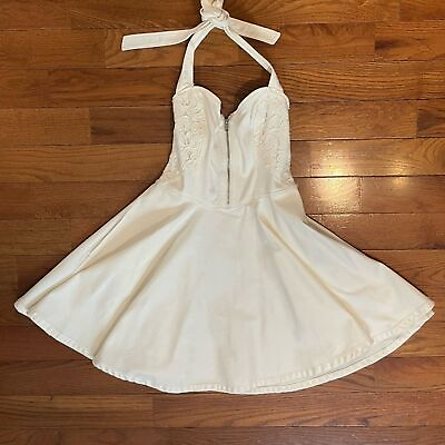 #ad Guess White Denim Halter Dress Women#x27;s 4 Sweetheart Neckline amp; Pockets $20.00