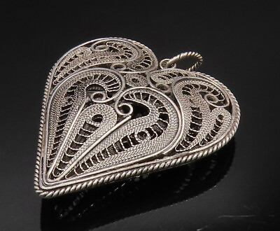 #ad 925 Sterling Silver Vintage Filigree Swirl Love Heart Pendant PT20550 $70.55
