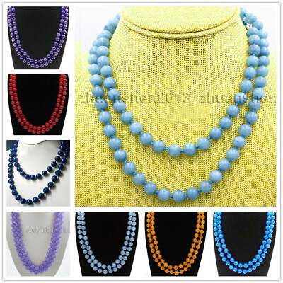 #ad 25quot; 36quot; 50quot; 6 8 10 12mm Apatite Topaz Agate Jade Gems Round Beads Necklace AAA $5.95