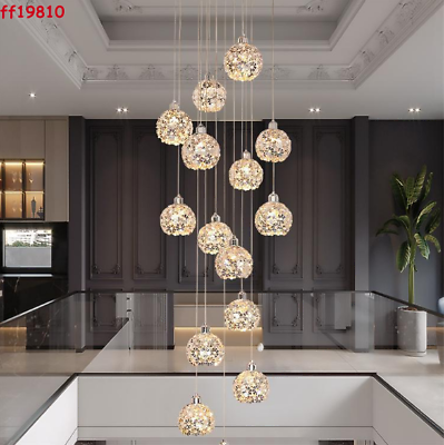 #ad Luxury Silver Crystal Floral Chandelier Ceiling Light Pendant Villa Stairs Loft $298.89