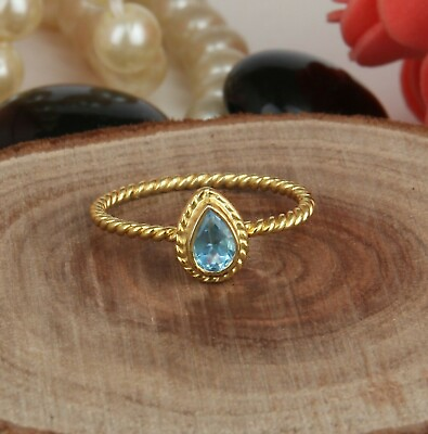 #ad Womens Engagement Blue Topaz Ring 925 Silver Gold Plated Twisted Stackable Ring C $25.67