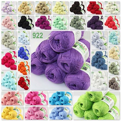#ad Sale New 6 balls x50gr Soft Baby Natural Smooth Bamboo Cotton Hand Knitting Yarn $20.76