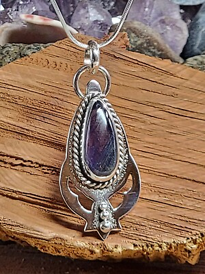#ad Iolite Sterling Silver Pendant Silver Necklace Viking Guidance Stone #1447 $260.00