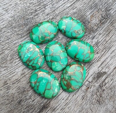 #ad Natural Green Copper Turquoise Oval Cabochon Flat Back Calibrated Loose Gemstone $5.10