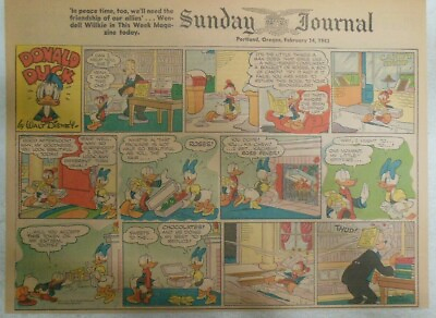 #ad Donald Duck Sunday Page by Walt Disney from 2 14 1943 Half Page Size $6.00