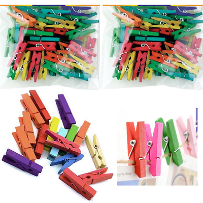 #ad 120 Pc Mini Craft Clothespins Wood 1quot; Small Arts Multi Color Clothes Pins Crafts $19.35