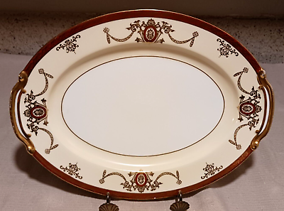 #ad Noritake 3982 Rainbow 12quot; Oval Platter Red Gold Band Flowers Laurel Swags EUC $14.95