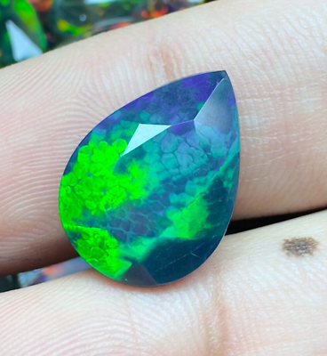 #ad 6.4ct Faceted Honeycomb Blue Ethiopian Welo Opal Bright 5 5 Strong Fires Opal $265.00