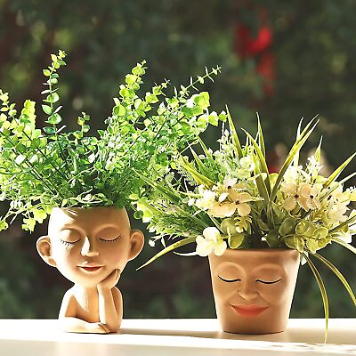 #ad 2PCS Face Planter Pots Cute Succulent Planters for Indoor Outdoor Garden Plants $18.99