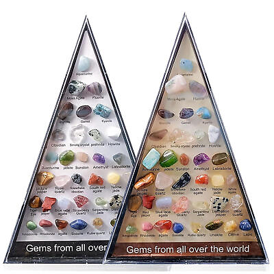 #ad 36 Piece Rock Collection Mineral Rocks amp; Gems w Identification Sheet in Box $11.95