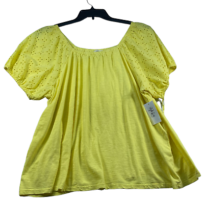 #ad Style and Co Blouse Womens Plus size 3X Yellow On Off the Shoulder Peasant New $16.30