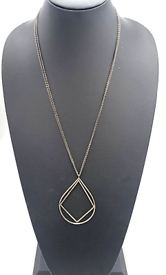 #ad 925 Sterling Silver Double Strand Geometric Teardrop Pendant Chain Necklace 26quot; $24.00