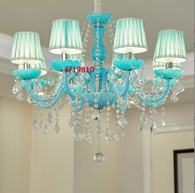 #ad Luxury Blue Crystal Chandelier Dining Room Candle Lighting LED Ceiling Lamp $572.39