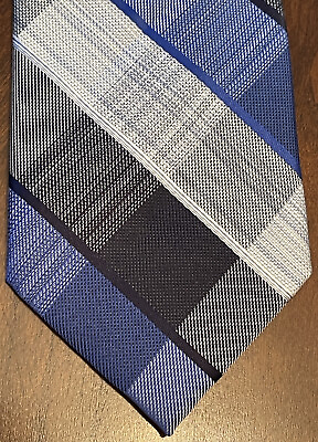 #ad Van Heusen Blue Black Gray 100% Polyester Men’s Neck Tie Made In China $14.99
