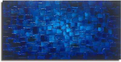 #ad Large Abstract Dark Blue Square wall art Hand Painted Textured Oil Painting $125.90