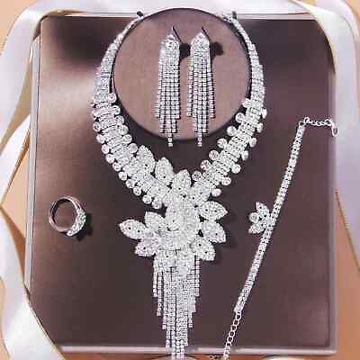#ad 4pc Set Necklace Earring Rhinestone Jewelry Wedding Women Bridal Crystal Fashion $13.15