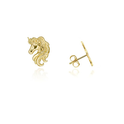 #ad Yellow Gold Unicorn Head Stud Earrings $109.99