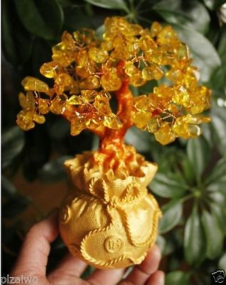#ad AAA Lucky tree Natural pretty citrine yellow crystal gem tree 300g $19.94