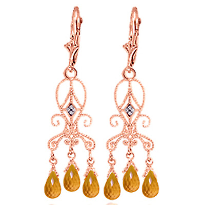 #ad 14K. GOLD CHANDELIER DIAMONDS EARRING WITH CITRINES Rose Gold $1266.05