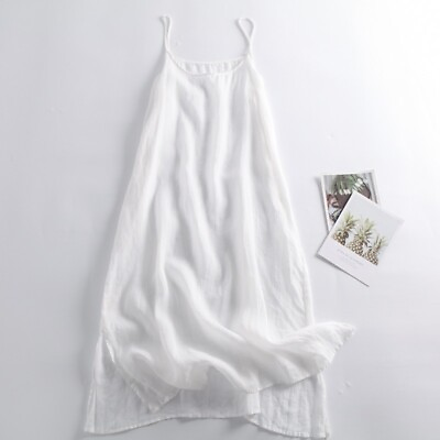 #ad Women Sleeveless Tank Dress Strappy Petticoat Sundress Loose Summer Chic Dress GBP 17.49
