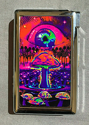 #ad Colorful Trippy Mushroom World D1 Cigarette Case with lighter ID Holder Wallet $20.95
