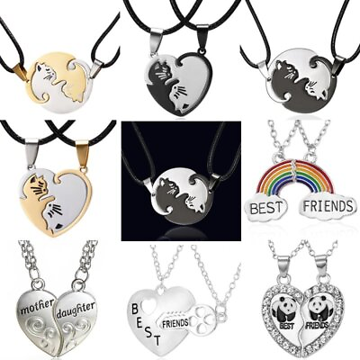 #ad Fashion Best Friend Heart Crystal 2 Pendants Necklace Bff Friendship Jewelry New $1.90