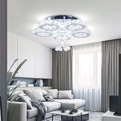 #ad Crystal Chandelier LED Ceiling Light 5 Rings Modern Chandeliers Flush Mount $89.98