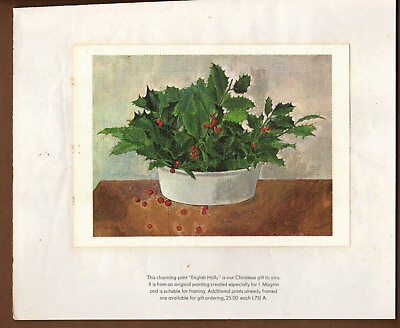 #ad I. Magnin English Holly Art Print Christmas Holiday Vintage Textured Paper $6.45