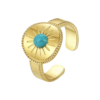 #ad Stainless Steel Gold Plated Fashion Design Trendy Turquoise Ring Unisex Women $7.99
