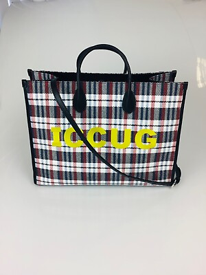 #ad NEW AUTHENTIC GUCCI 659980 Large ICCUG Embroidery Checked Canvas amp; Leather Tote $889.00