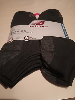 #ad Mens New Balance Low Cut 6 pack Socks Active Cushion Performance Black SZ 6 12.5 $15.99