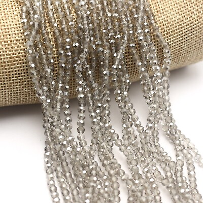 #ad 200 Pcs Crystal Glass 3mm Faceted Round Beads Gray Craft Jewelry Making $2.69