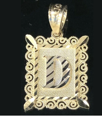 #ad Brand New10K Solid Yellow Gold Diamond Cut Initial Letter A to Z Rectangle Charm $56.99