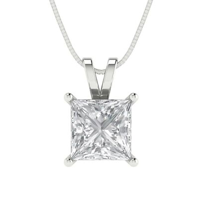 #ad 2 ct Princess Cut 18k White gold simulated diamond Pendant with 16quot; Chain $325.84