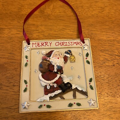 #ad Hand painted resin Santa wall plaque quot;Merry Christmas Unbranded 5quot; Square $19.85