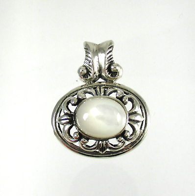 #ad .925 Sterling Silver Pendant Mother of Pearl Shell Bali Filigree Negative Space $39.95