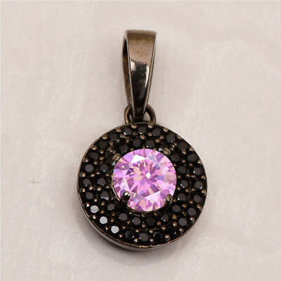 #ad Solitaire Round Pink Cz amp; Double Halo Pink Cz 925 Sterling Silver Pendant $27.00
