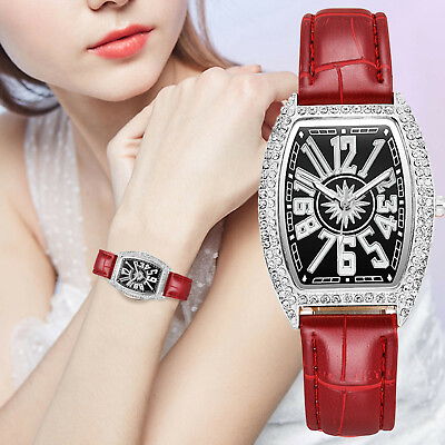 #ad Ladies Womens Watches Leather Wrist Watch Rectangle Diamond Analogue Wrist Watch $9.98