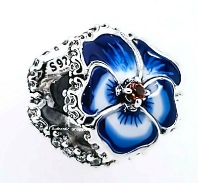 #ad New 100% Authentic PANDORA 925 Ale CZ Blue Pansy Flower Charm 790777C02 $55.25