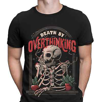 #ad Death By Overthinking Funny Skull Gift Horror Scary Mens T Shirts Tee Top $20.99