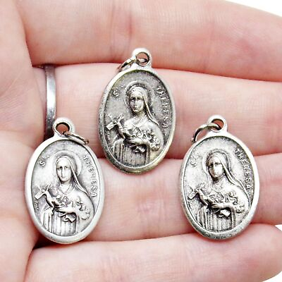 #ad St Saint Theresa Silver Tone Prayer Pendant Medals for Rosary Parts 1 In 3 Pack $7.88