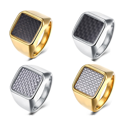 #ad Stainless Steel Yellow Gold Platinum Plated Mens Band Ring Carbon Fiber B555 $10.99
