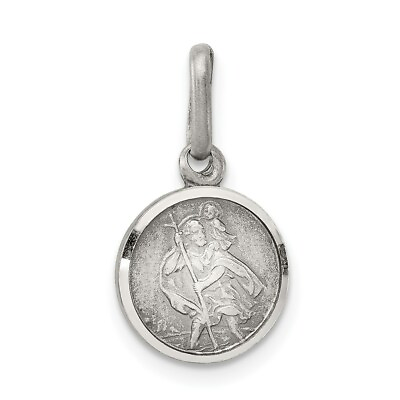 #ad Sterling Silver 925 St. Saint Christopher Round Medal Pendant 0.71 Inch $18.20