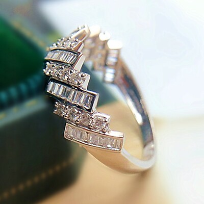 #ad Elegant 925 Silver Anniversary Ring Women Cubic Zircon Jewelry Sz 6 10 C $3.22