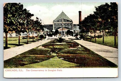 #ad c1910 Chicago Ill. The Conservatory in Douglas Park Red Letter Vintage Postcard $4.75
