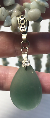 #ad Green Aventurine Or Like Pear Pendant Green Stone Necklace Toggle Clasp $10.00