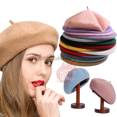 #ad Women#x27;s Beret Hat French Style Artist Cap Solid Color Wool Casual Classic $10.98